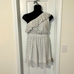 Perfectly Priscilla One Shoulder Ruffle and Polka Dot Dress size L